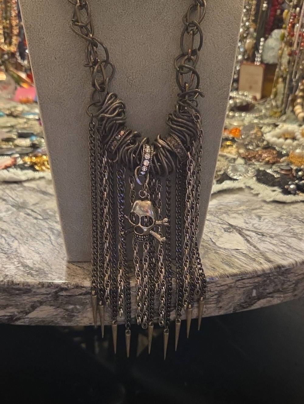 Skull Fringe Statement Necklace